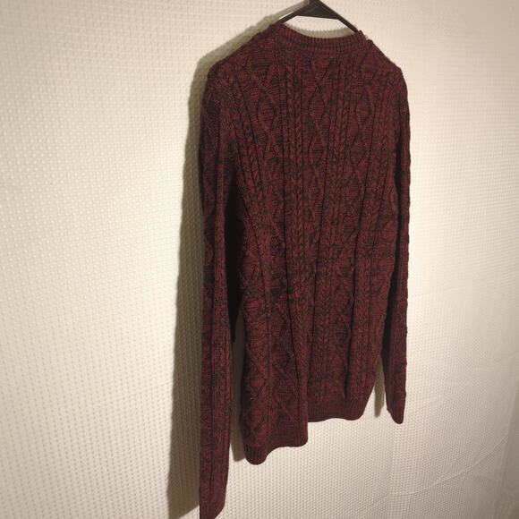 Pull&Bear M Sweater Red Black Textured Knit Crew Neck Long Sleeve Pullover Men - Picture 5 of 5